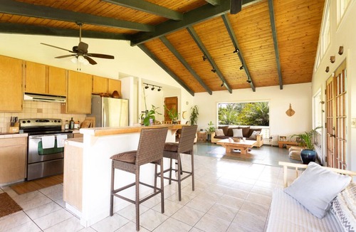 Keaau House | Open spacious Kitchen/Living Room, 800 sq ft deck, 8 blocks from the ocean