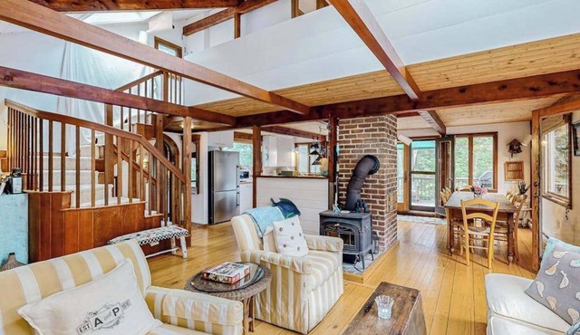 Charming 2-story house near the beach with inviting deck, large yard & canoe in West Tisbury