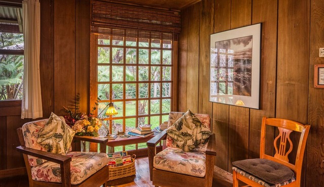 crater rim cabin garden view