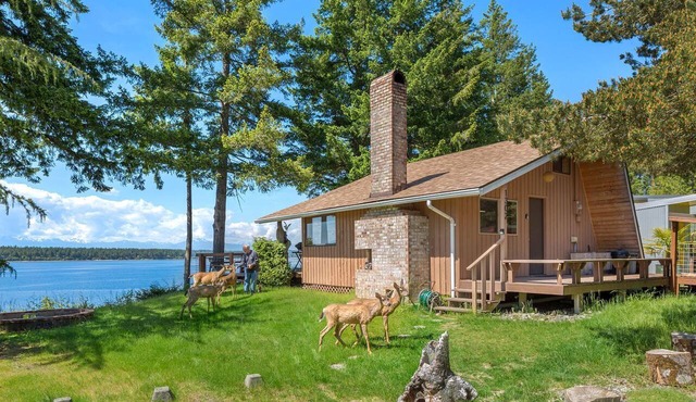 Incredible Sunset at Beachfront Glamping Cabin on Private, Herron Island with Fire Pit and Kayaking near Olympia, Washington in Lakebay