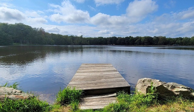 Lakefront Cabin 2 Kayaks Fireplace Firepit All season water views Beach in Pocono Lake
