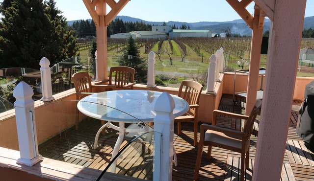Spacious home with deck overlooking Willamette Valley., outdoor BBQ and koi pond in Dallas
