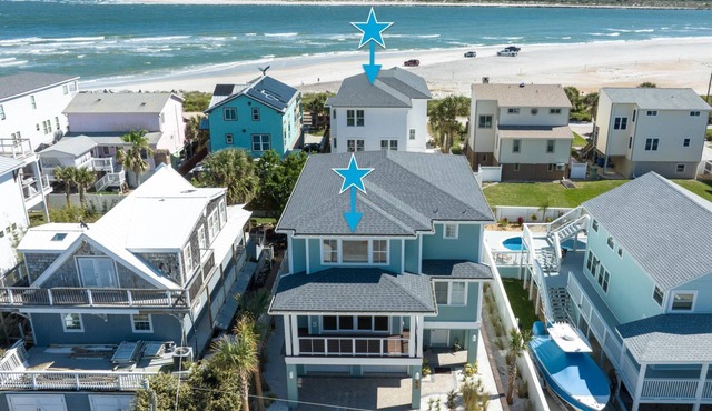 Two Luxury Home Complex, Oceanfront, Brand New and Custom, Views, Gourmet Kitchens, Arcade, Fire Pit in St. Augustine