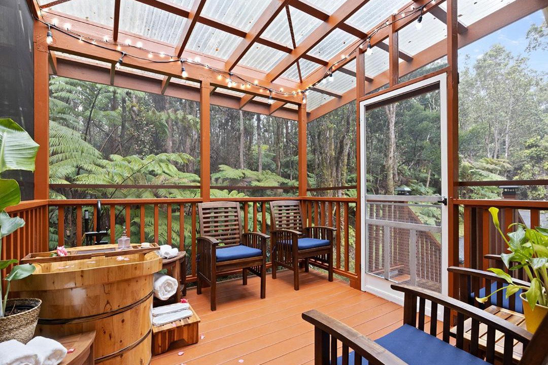 Volcano House | Liko Lehua Cottage-Furo Hot Tub on Deck-Fireplace