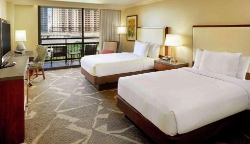 Resort View with Two Double Beds – Mobility Accessible Roll-in Shower