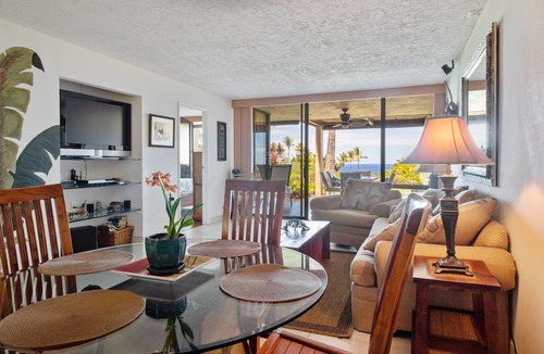 Keauhou Condo | Relax and enjoy your own spacious private lanai with ocean & sunset views