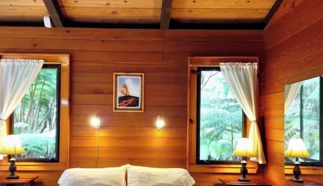 Two peaceful cabins in marvelous Volcano, Hawaii for a relaxing stay.