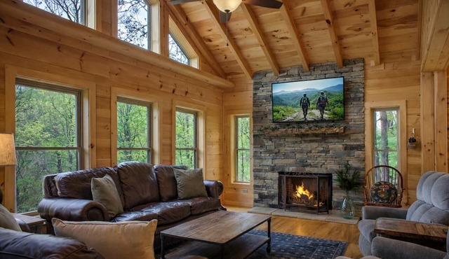 Hemlock Creek Cabin | Spacious Cabin with Game Room, Hot Tub, Fire Pit and Trails in Spruce Pine